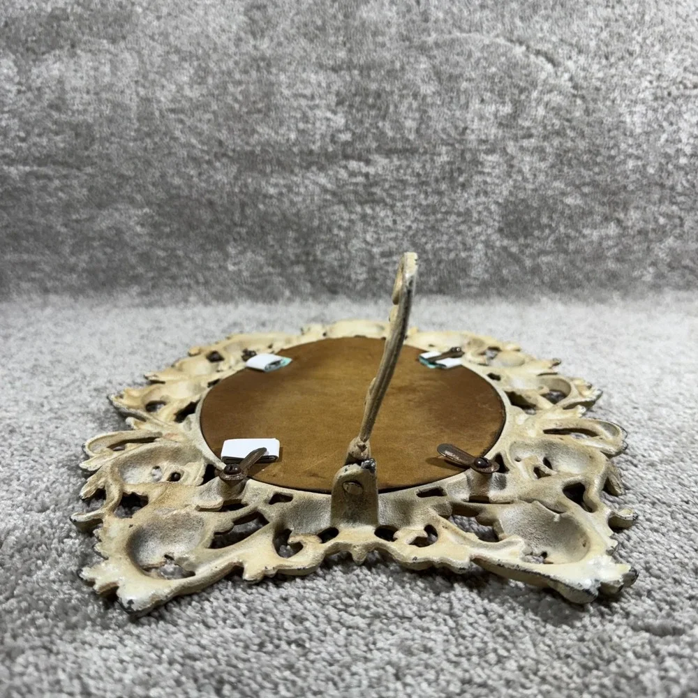 Wilton Vanity Mirror Cream Ornate Rococo Cast Metal Tabletop Easel 12.5